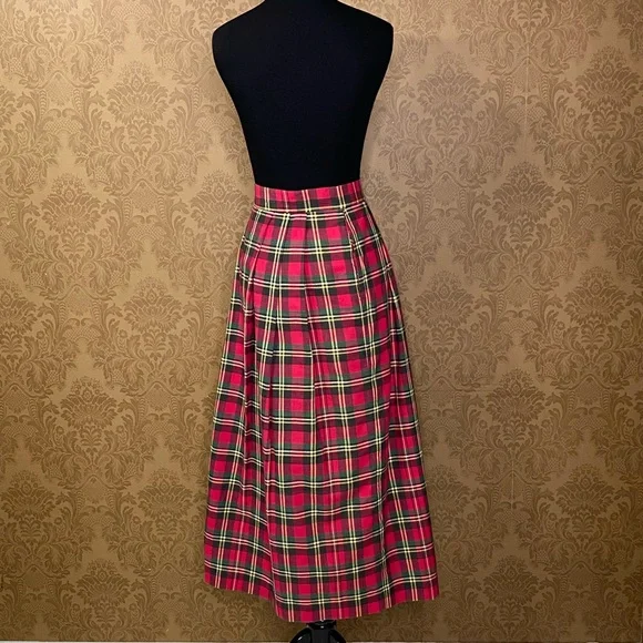 Vintage 70s 80s Plaid Highwaisted MIDI Skirt - Picture 4 of 9